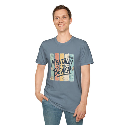 Mentally at the Beach T-Shirt | Retro Stripes, Sunglasses & Seashells