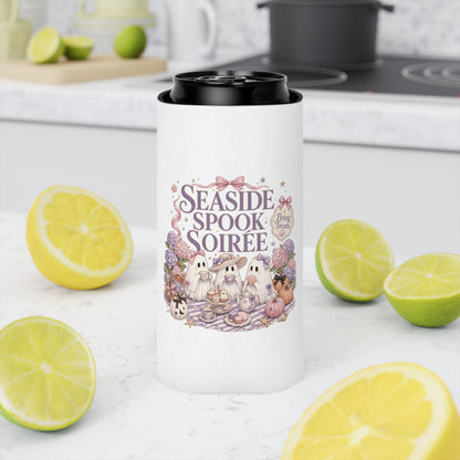 Seaside Spook Soiree Can Cooler | Halloween Ghost Picnic Cooler Sleeve