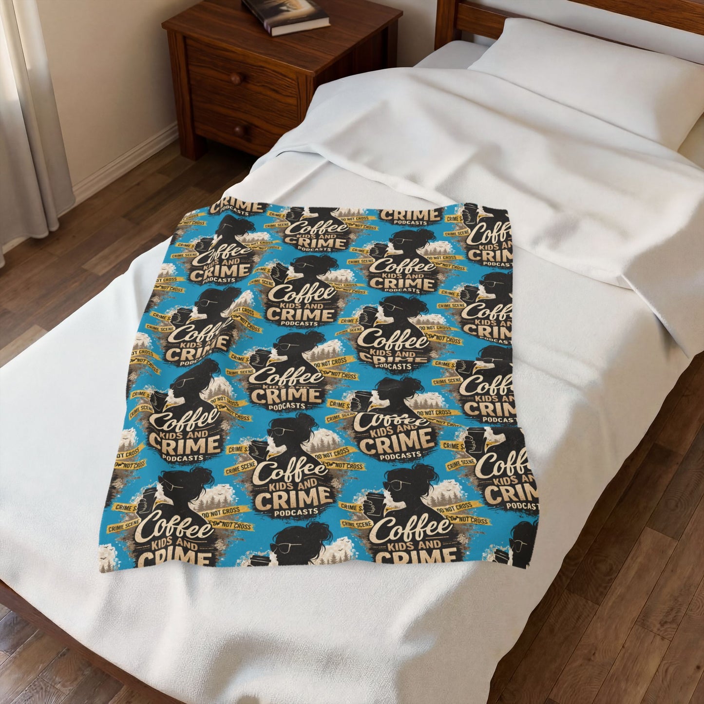 Coffee and Crime Podcast Velveteen Plush Blanket for Mom | True Crime Coffee Pattern