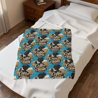 Coffee and Crime Podcast Velveteen Plush Blanket for Mom | True Crime Coffee Pattern