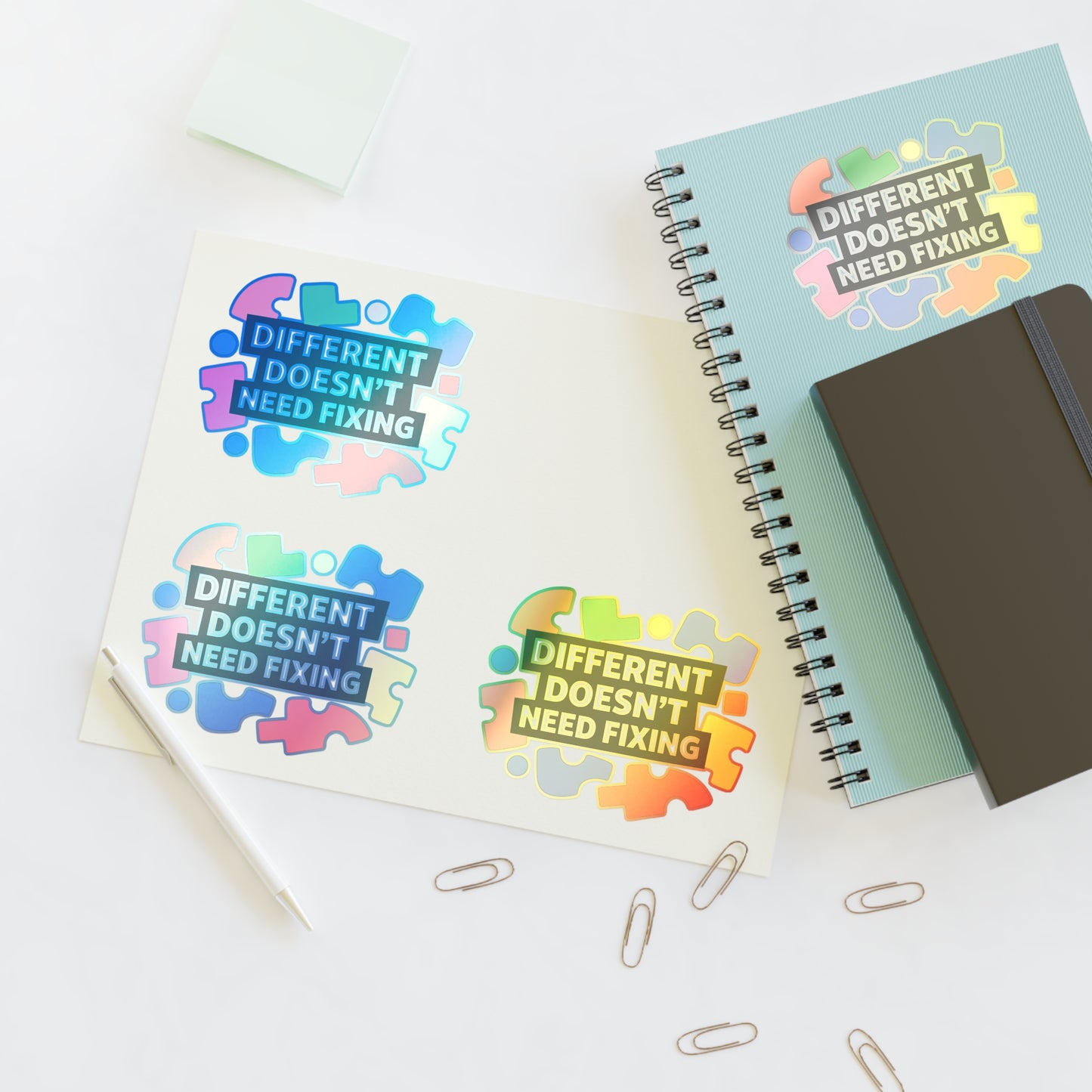 Different Doesn't Need Fixing Sticker Sheets | Autism Puzzle Piece Design