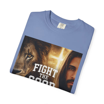 Fight the Good Fight T-shirt | Jesus and Lion Faith Graphic