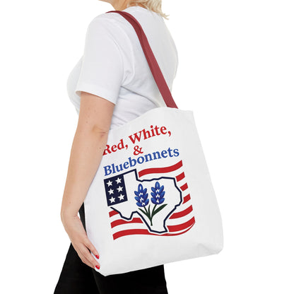 Texas Patriot Tote Bag, Red White and Bluebonnets, Independence Day Accessory, Summer Travel Bag, Gift for Texans, Stylish Grocery Tote
