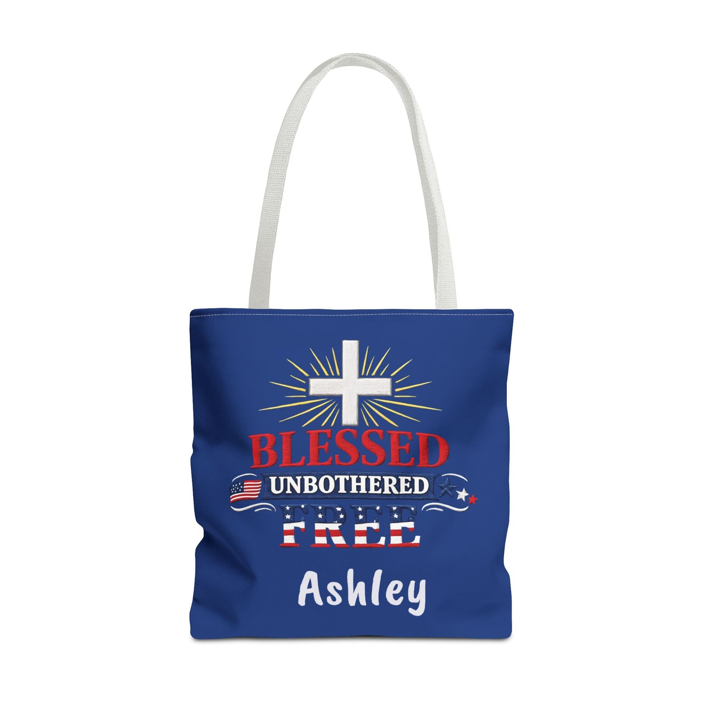 Blessed Unbothered Free Cross tote bag | patriotic faith design