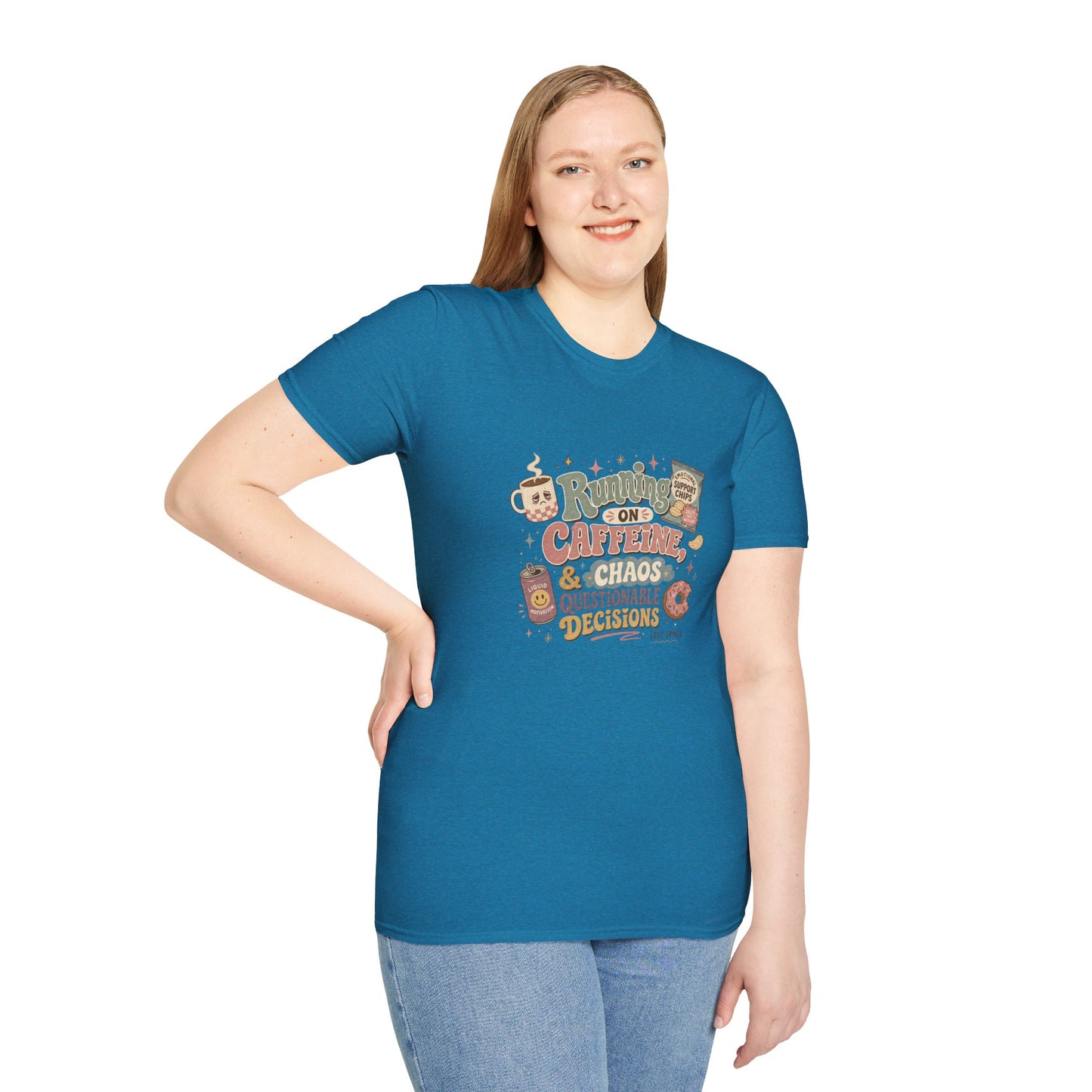 Running on Caffeine & Chaos T-Shirt | Coffee Mug Donut Illustration