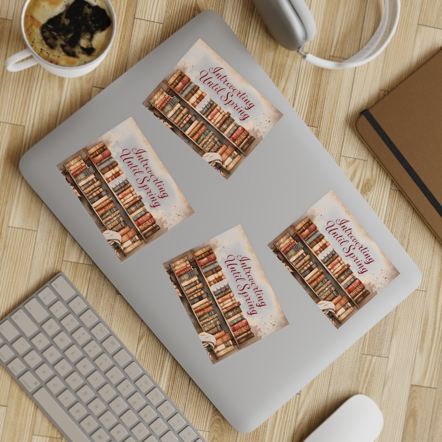 Introverting Until Spring Sticker Sheet | Vintage Bookshelf Booklover Sticker