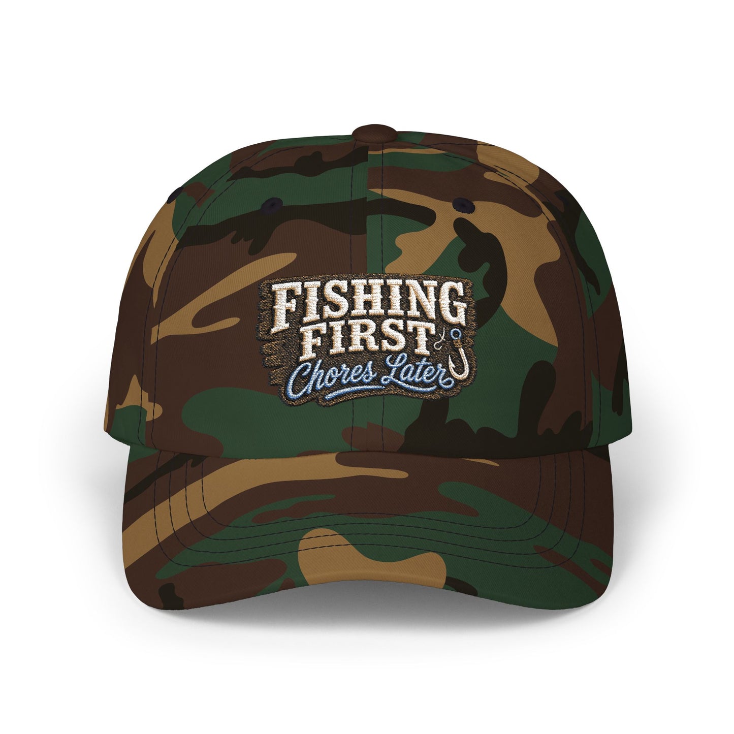 Fishing First Chores Later Dad Cap | Embroidered Fishing Hat