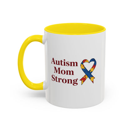 Autism Mom Strong mug | Accent Coffee Mug with Puzzle Ribbon