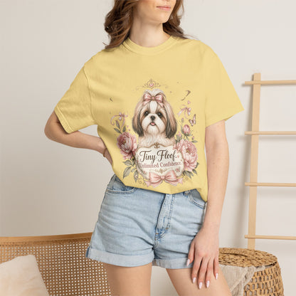Shih Tzu Floral Portrait T-Shirt | Tiny Floof Illustration, Pink Roses