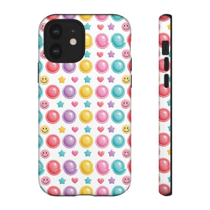 Bubble Pop Pattern Phone Case | Colorful Smileys & Stars Tough Case