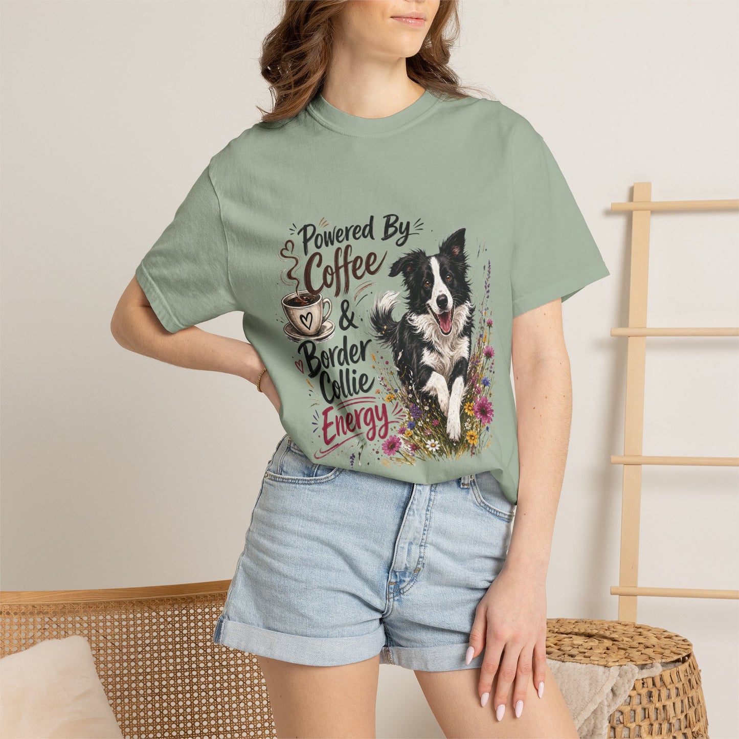 Powered by Coffee & Border Collie Energy T-Shirt | Border Collie Dog Tee