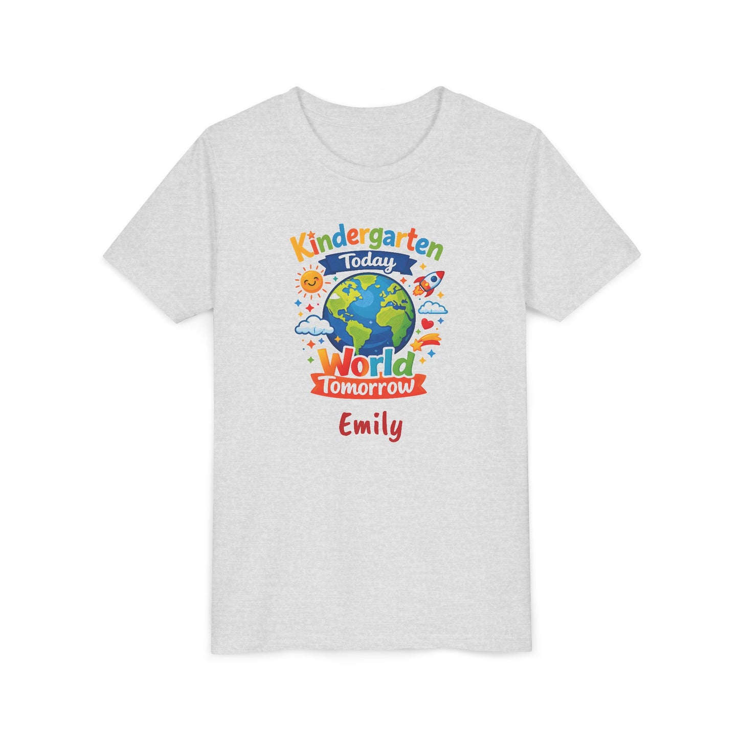 Kindergarten Today World Tomorrow Youth Tee | Personalized Kids Back to School Shirt