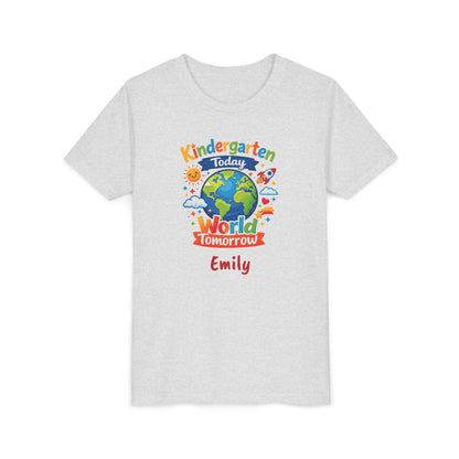 Kindergarten Today World Tomorrow Youth Tee | Personalized Kids Back to School Shirt