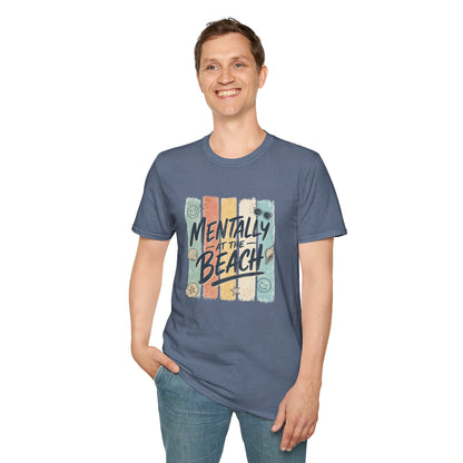 Mentally at the Beach T-Shirt | Retro Stripes, Sunglasses & Seashells