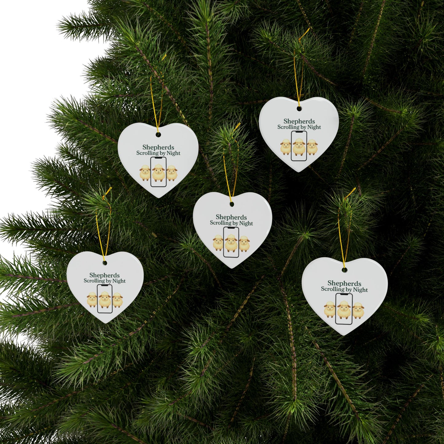 Ceramic Ornaments, Shepherds Scrolling by Night, Christmas Tree Decoration, Holiday Gift, Religious Ornament, Nativity Scene Decor, 2-Side