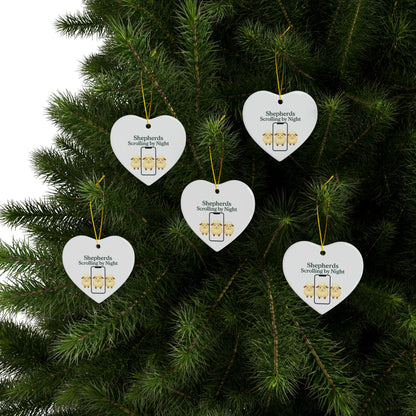 Ceramic Ornaments, Shepherds Scrolling by Night, Christmas Tree Decoration, Holiday Gift, Religious Ornament, Nativity Scene Decor, 2-Side