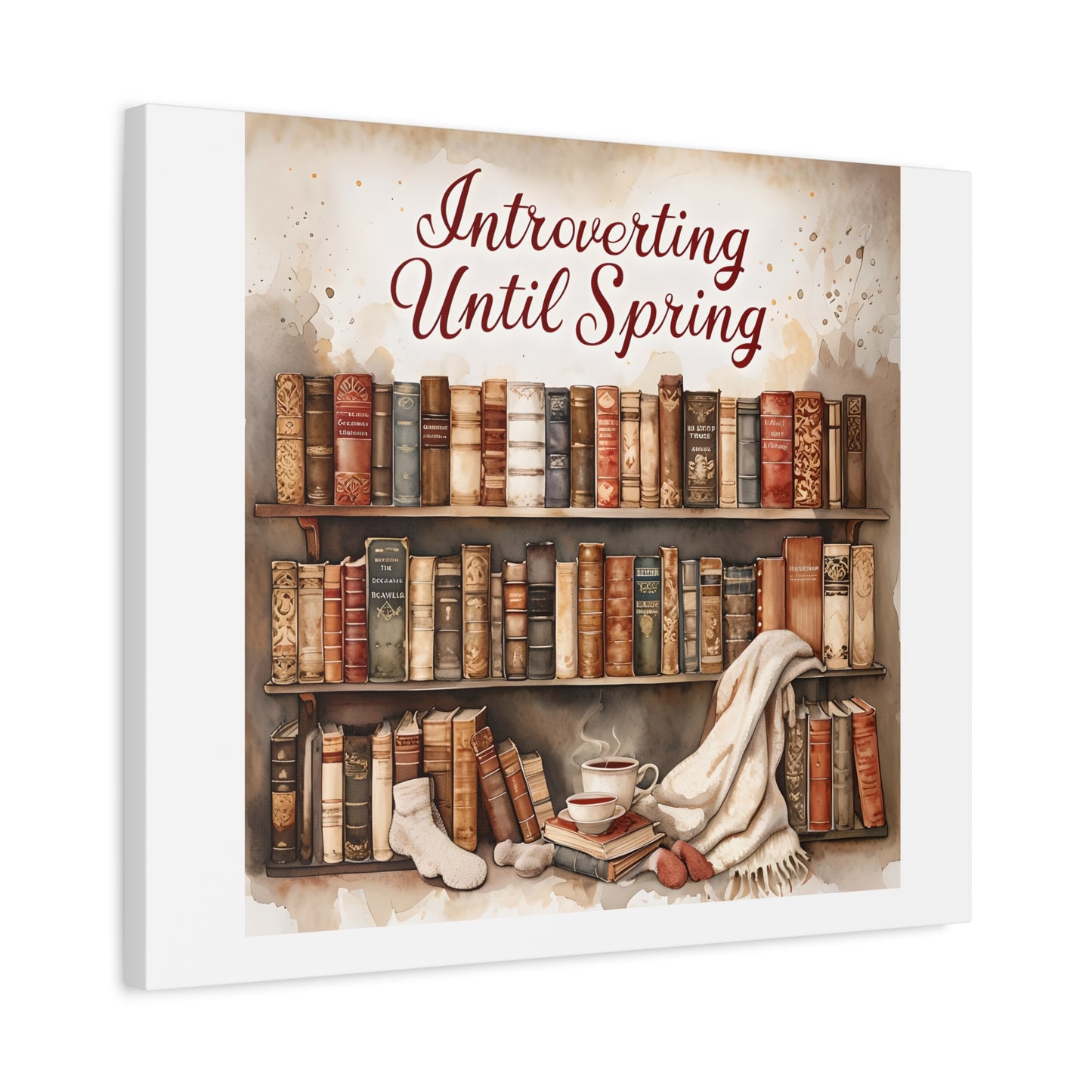 Cozy Wall Art, Introverting Until Spring Quote, Home Decor, Book Lover Gift, Spring Decor, Library Aesthetic