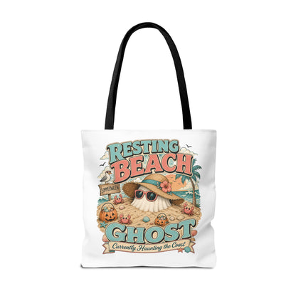 Resting Beach Ghost Tote Bag | Cute Halloween Beach Ghost Illustration