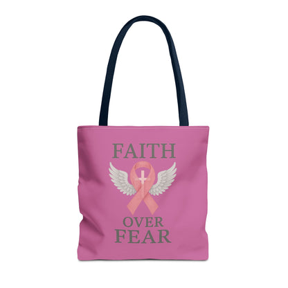 Faith Over Fear Tote Bag - Inspirational, Pink Ribbon, Breast Cancer Awareness, Motivational Gift, Everyday Use
