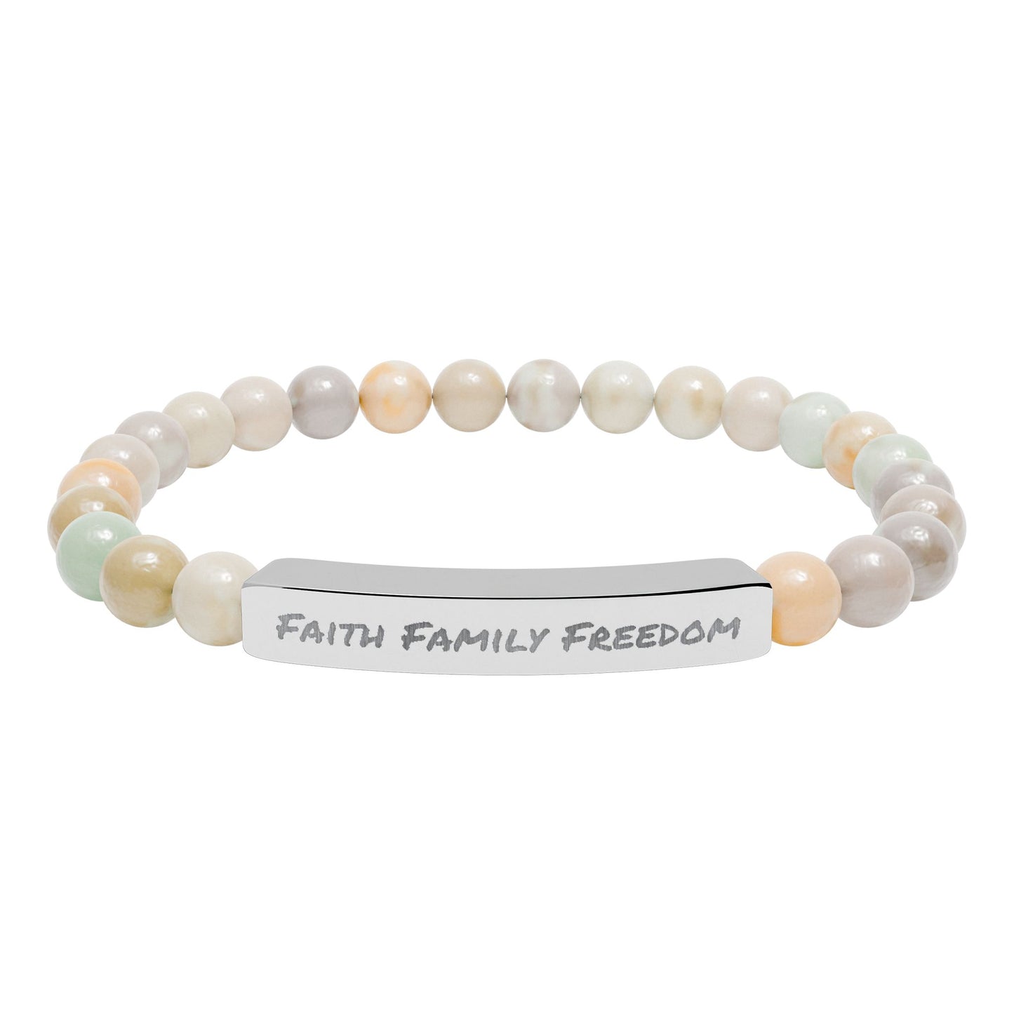 Faith Family Freedom Stone Bar Bracelet | Engraved Beaded Bracelet