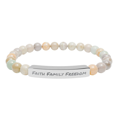 Faith Family Freedom Stone Bar Bracelet | Engraved Beaded Bracelet