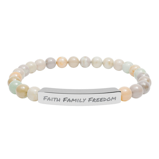 Faith Family Freedom Stone Bar Bracelet | Engraved Beaded Bracelet