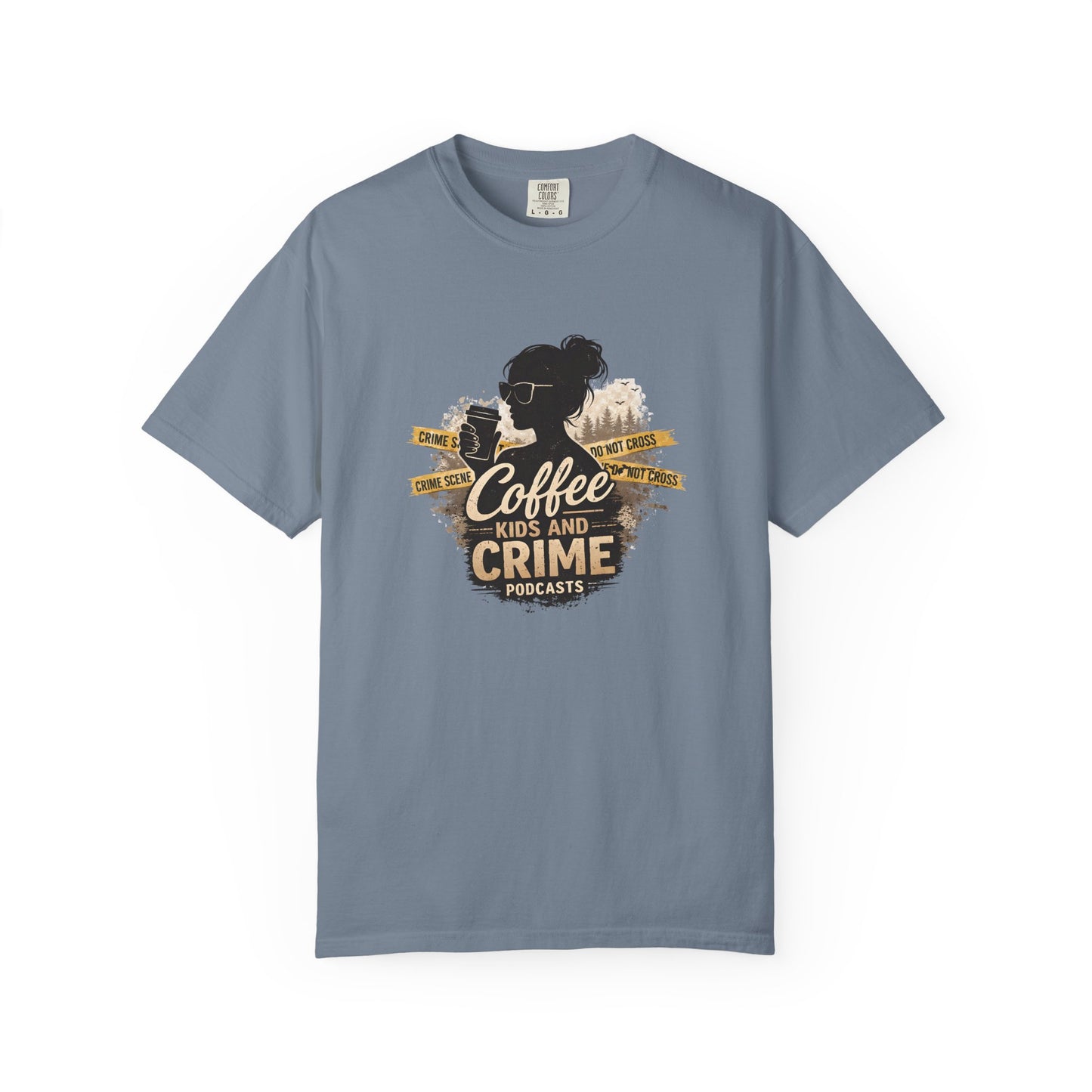 Coffee Kids and Crime Podcast Mom T-Shirt | Coffee Mug Silhouette Tee