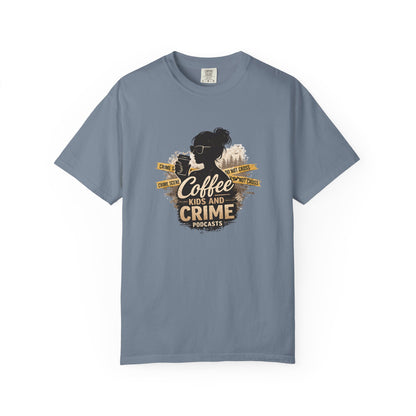 Coffee Kids and Crime Podcast Mom T-Shirt | Coffee Mug Silhouette Tee