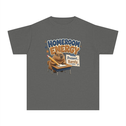 Homeroom Energy Sloth on Desk Youth Tee | Funny School Illustration
