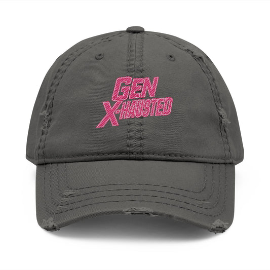 Embroidered Hat, Gen X-Hausted Distressed Dad Cap, Funny Gift for Gen X, Vintage Gen X Apparel, Retro Gen X Accessories, Embroidery Baseball