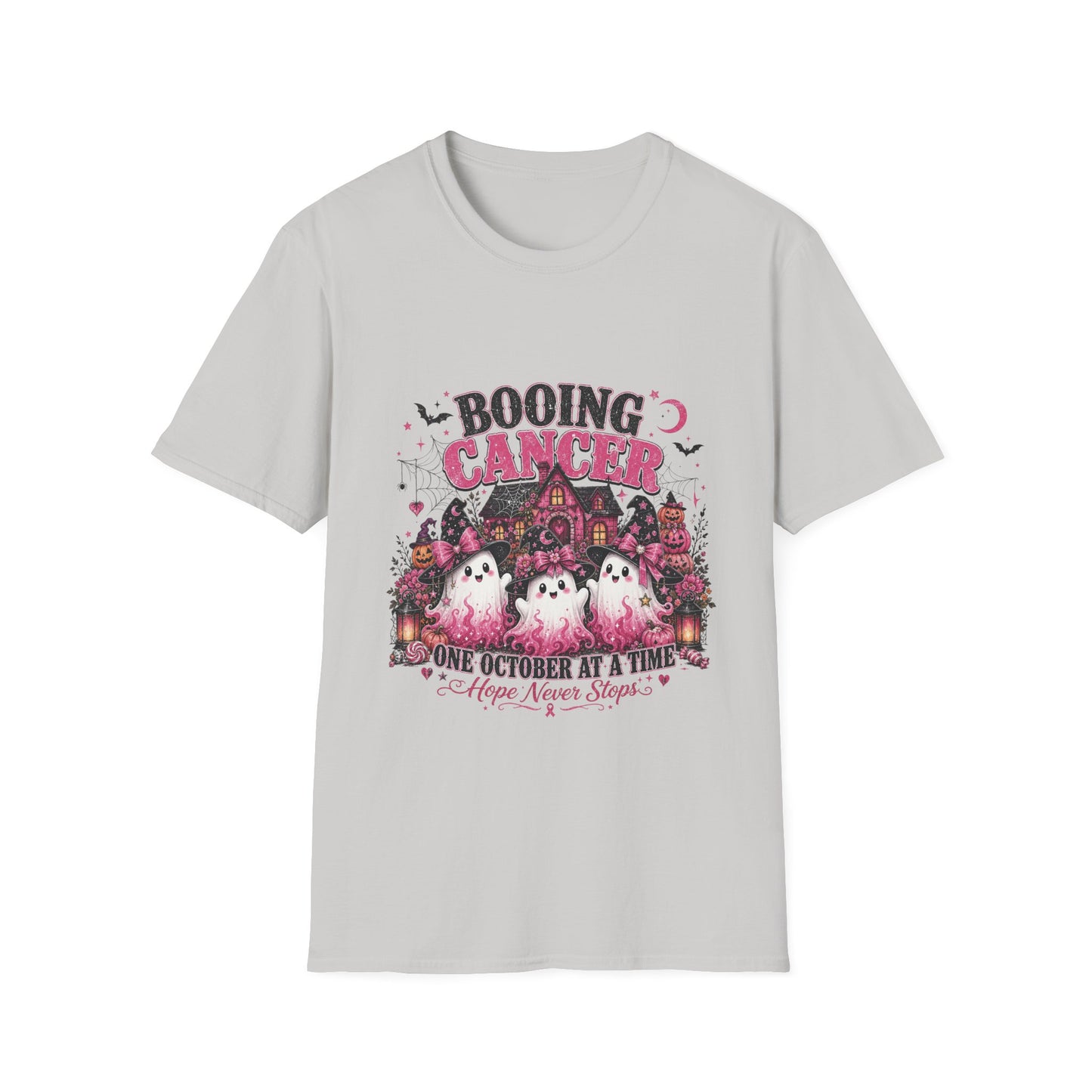 Booing Cancer T-Shirt | Halloween Haunted House, Ghosts, Pink Ribbon Awareness