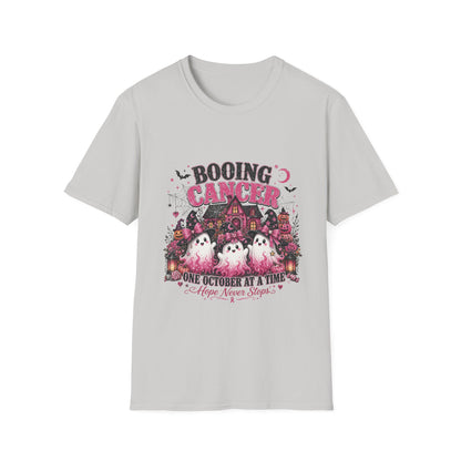Booing Cancer T-Shirt | Halloween Haunted House, Ghosts, Pink Ribbon Awareness