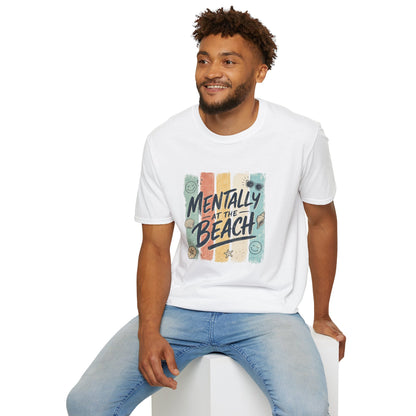 Mentally at the Beach T-Shirt | Retro Stripes, Sunglasses & Seashells
