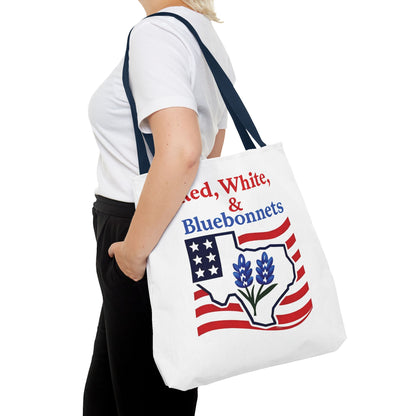 Texas Patriot Tote Bag, Red White and Bluebonnets, Independence Day Accessory, Summer Travel Bag, Gift for Texans, Stylish Grocery Tote