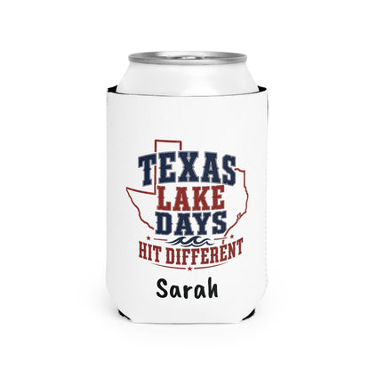 Texas Lake Days Hit Different Can Cooler Sleeve | Personalized Name Option