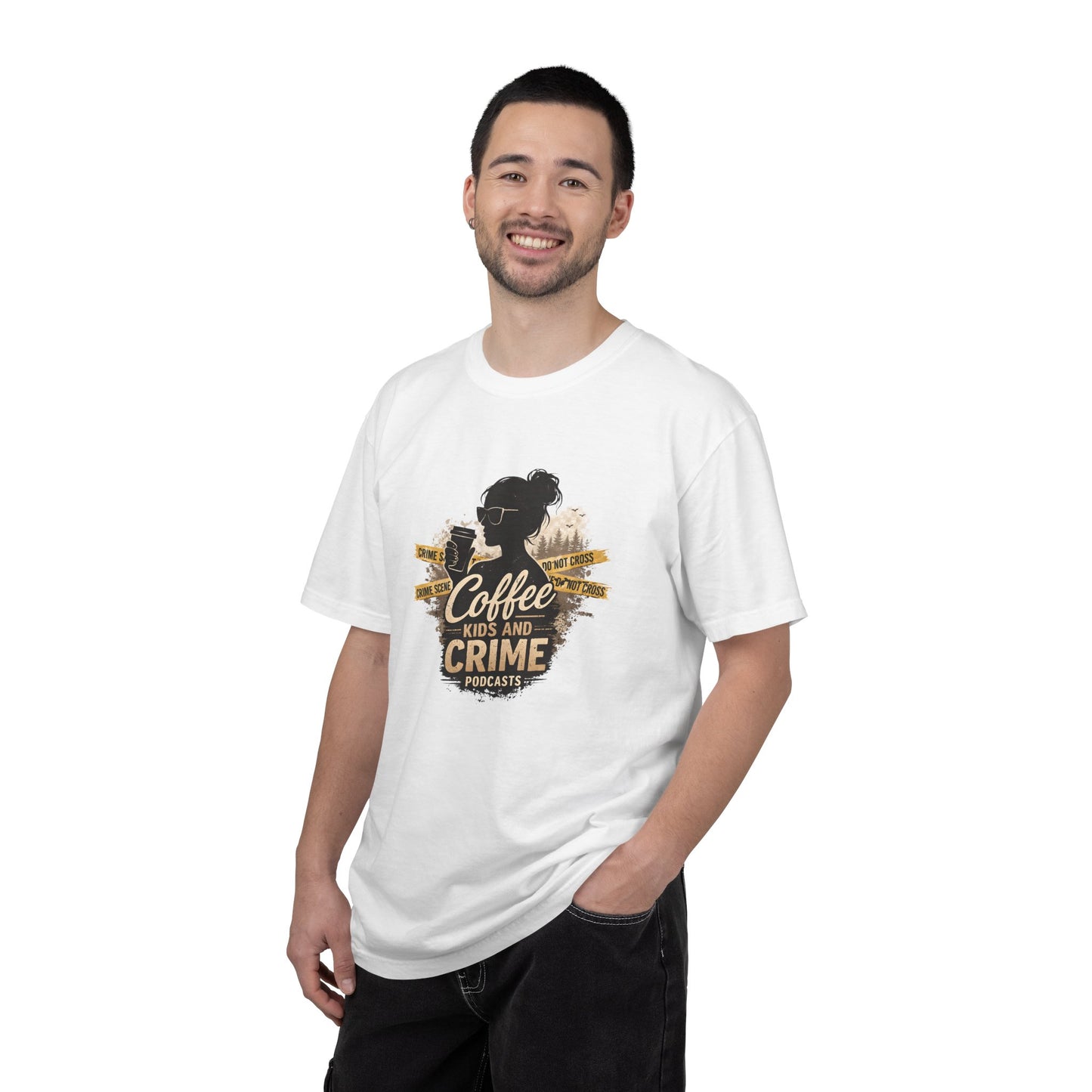 Coffee Kids and Crime Podcast Mom T-Shirt | Coffee Mug Silhouette Tee
