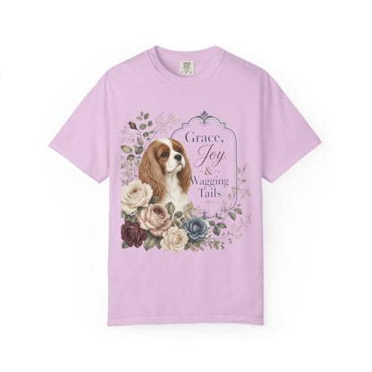 Cavalier King Charles Spaniel floral portrait T-shirt | Grace Joy Wagging Tails
