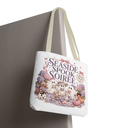 Seaside Spook Soiree Tote Bag | Halloween Ghost Picnic Illustration