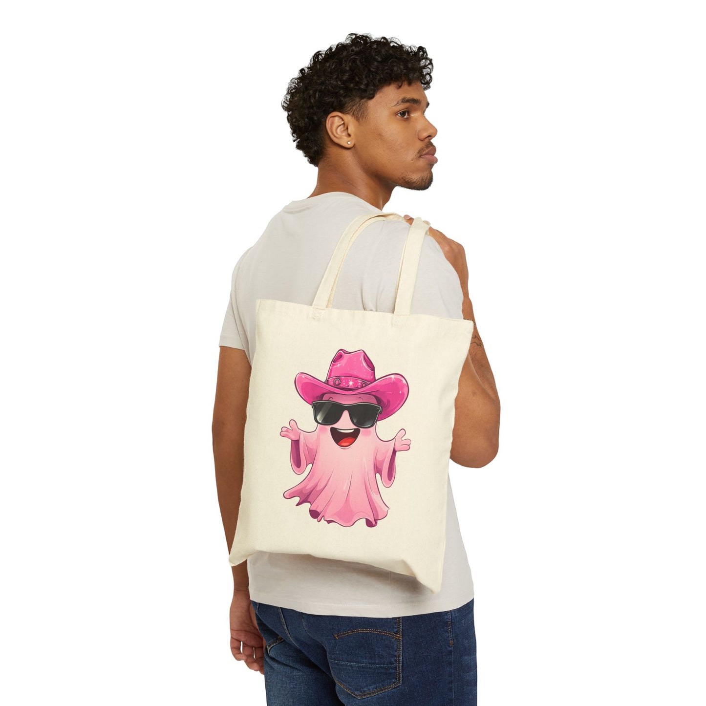 Playful Custom Tote Bag - Fun Pink Ghost Design, Cute Gift for Kids, Shopping, Beach, or Everyday Use