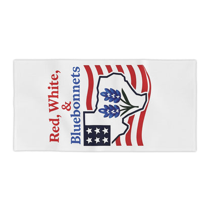 Texas Themed Beach Towel, Red White Bluebonnets Independence Day Towel, Patriotic Pool Towel, Fourth of July Gift, Summer Holiday Towel, USA