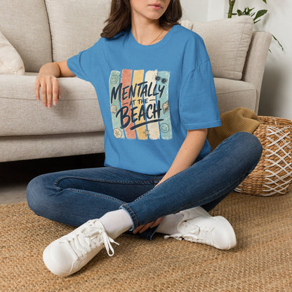 Mentally at the Beach T-Shirt | Retro Stripes, Sunglasses & Seashells