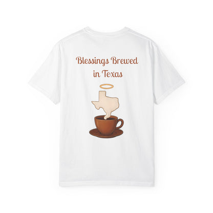 Blessings Brewed T-Shirt, Faith-Inspired Tee, Coffee Lover Gift, Texas Pride Apparel, Unisex Casual Wear