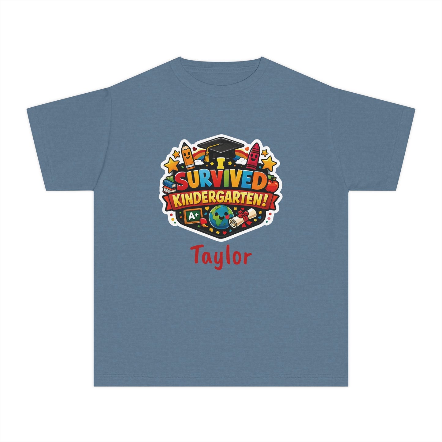 I Survived Kindergarten T-shirt | Kids Graduation Tee, Personalized Name Option