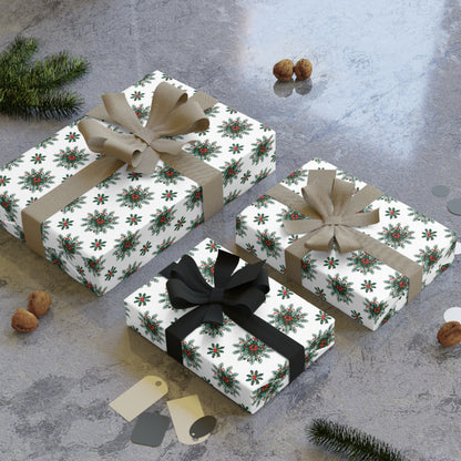 Green Poinsettia Pattern Wrapping Paper Roll | Holiday Floral Gift Wrap