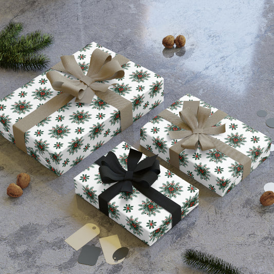 Green Poinsettia Pattern Wrapping Paper Roll | Holiday Floral Gift Wrap