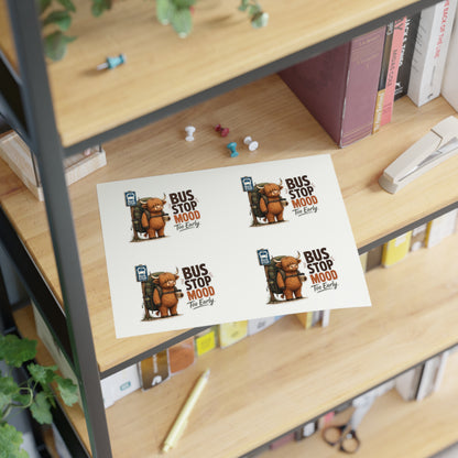 Bus Stop Mood Too Early Sticker Sheet | Highland Cow Sticker, Travel Coffee Decal