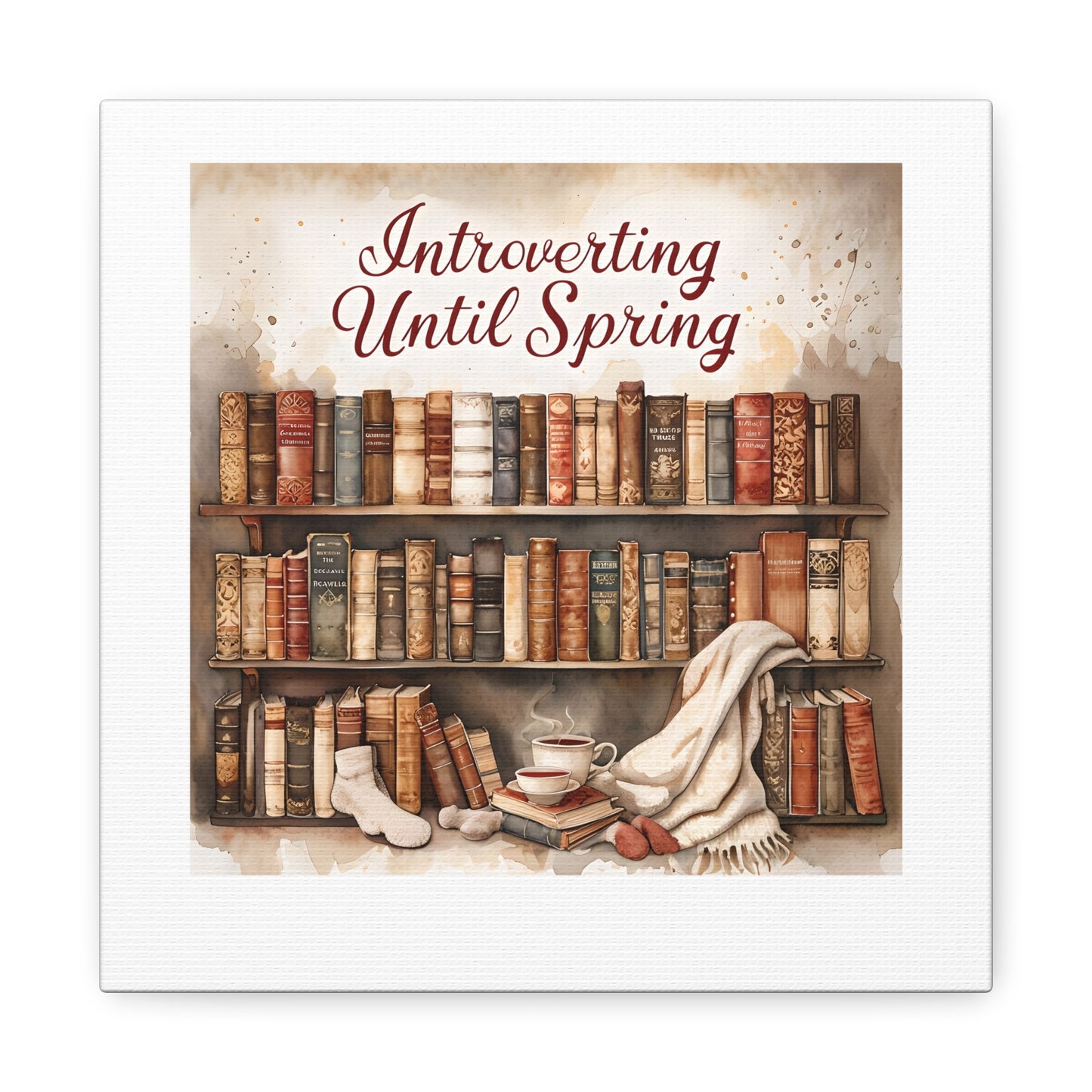 Cozy Wall Art, Introverting Until Spring Quote, Home Decor, Book Lover Gift, Spring Decor, Library Aesthetic