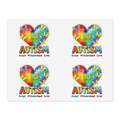 Autism Puzzle Heart Sticker Sheet | Accept Understand Love, Rainbow Awareness