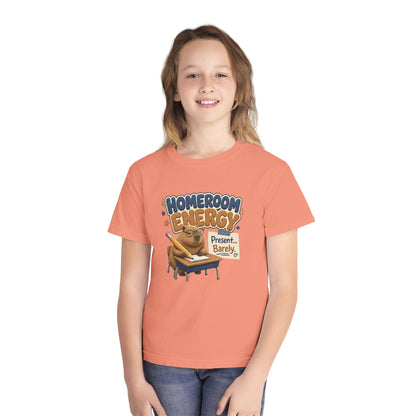 Homeroom Energy Sloth on Desk Youth Tee | Funny School Illustration