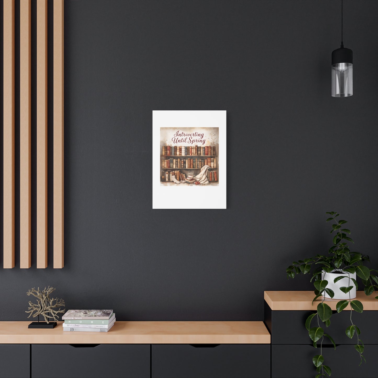 Cozy Wall Art, Introverting Until Spring Quote, Home Decor, Book Lover Gift, Spring Decor, Library Aesthetic